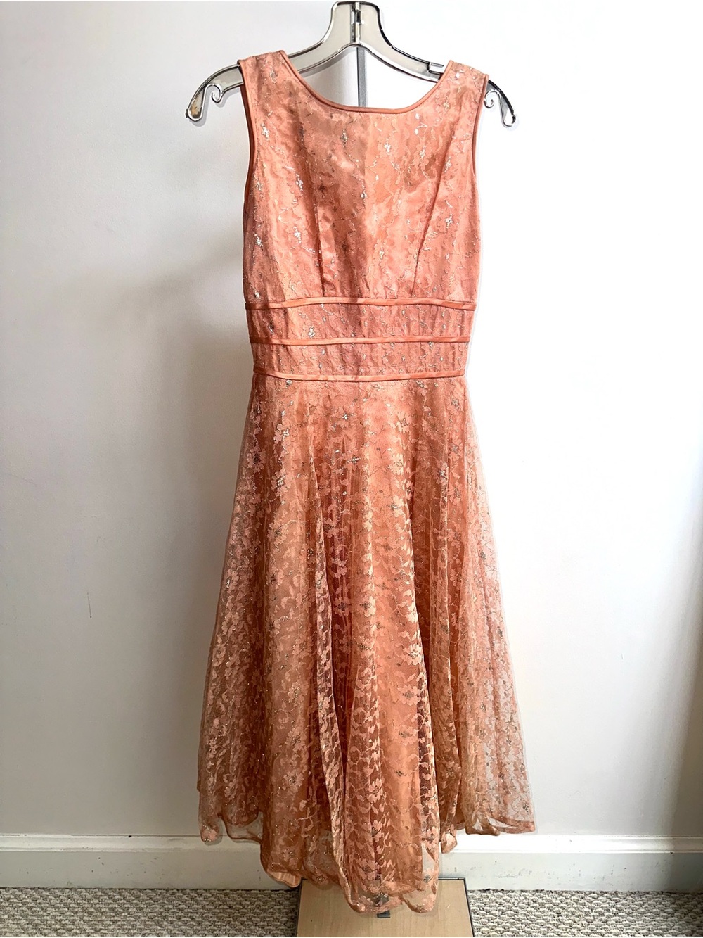 1950s Sleeveless ballet pink  Lace A-Line party Dress